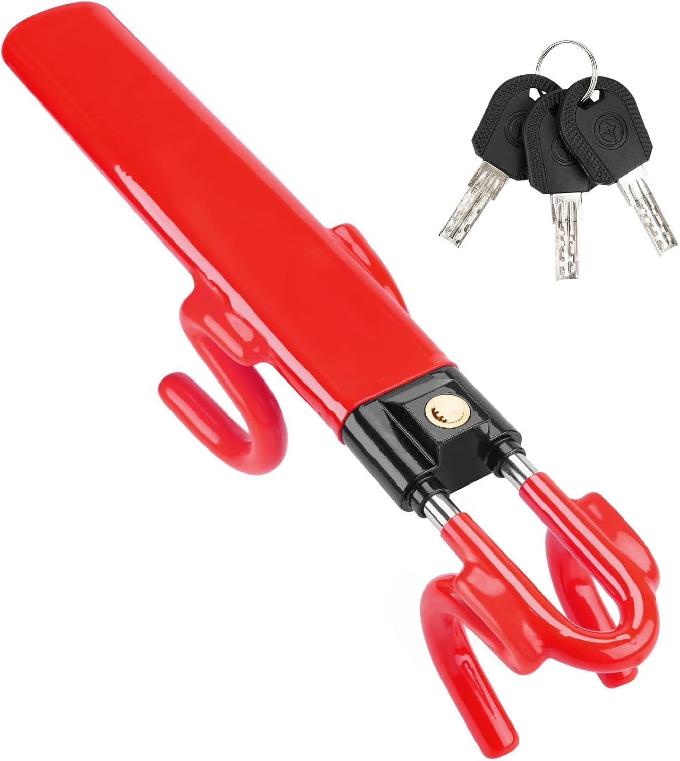 Antivol Voiture, Canne Antivol Voiture, Antivol Volant Voiture, Barre Sécurité Véhicule, Haute Visibilité, Robuste, Ajustement Universel, 3 Clés(Rouge)