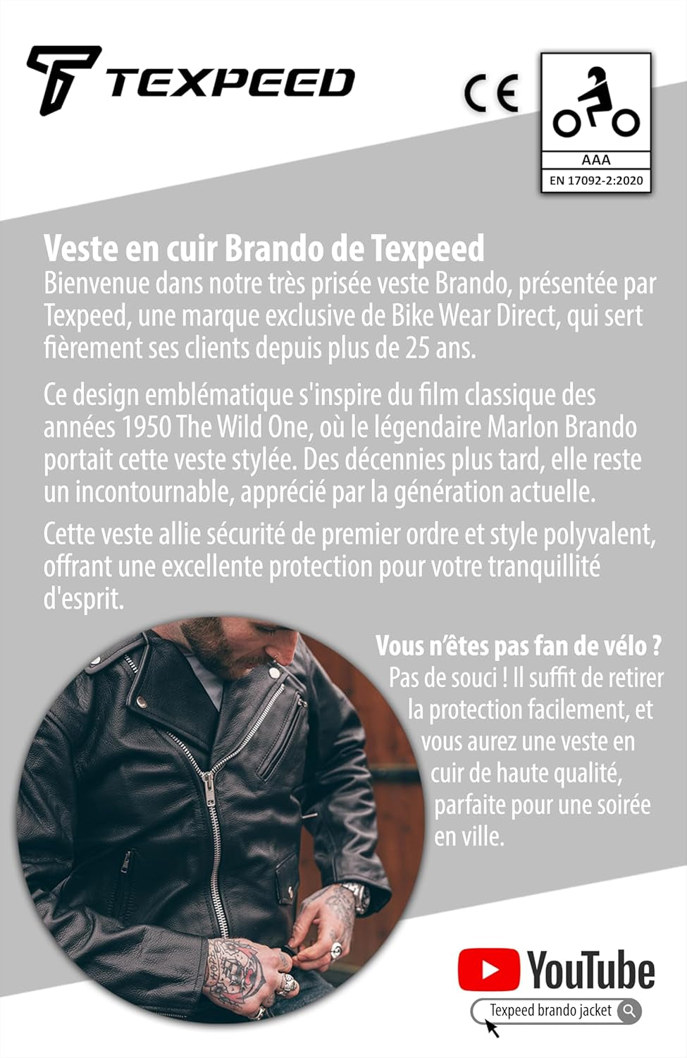 Veste Moto Cuir Homme Homologué Avec Protections - Perfect Marlon Brando Rétro Chopper Blouson - Avec Protection Véritable Biker CE Armor (EN 1621-1) Noir - 3XL