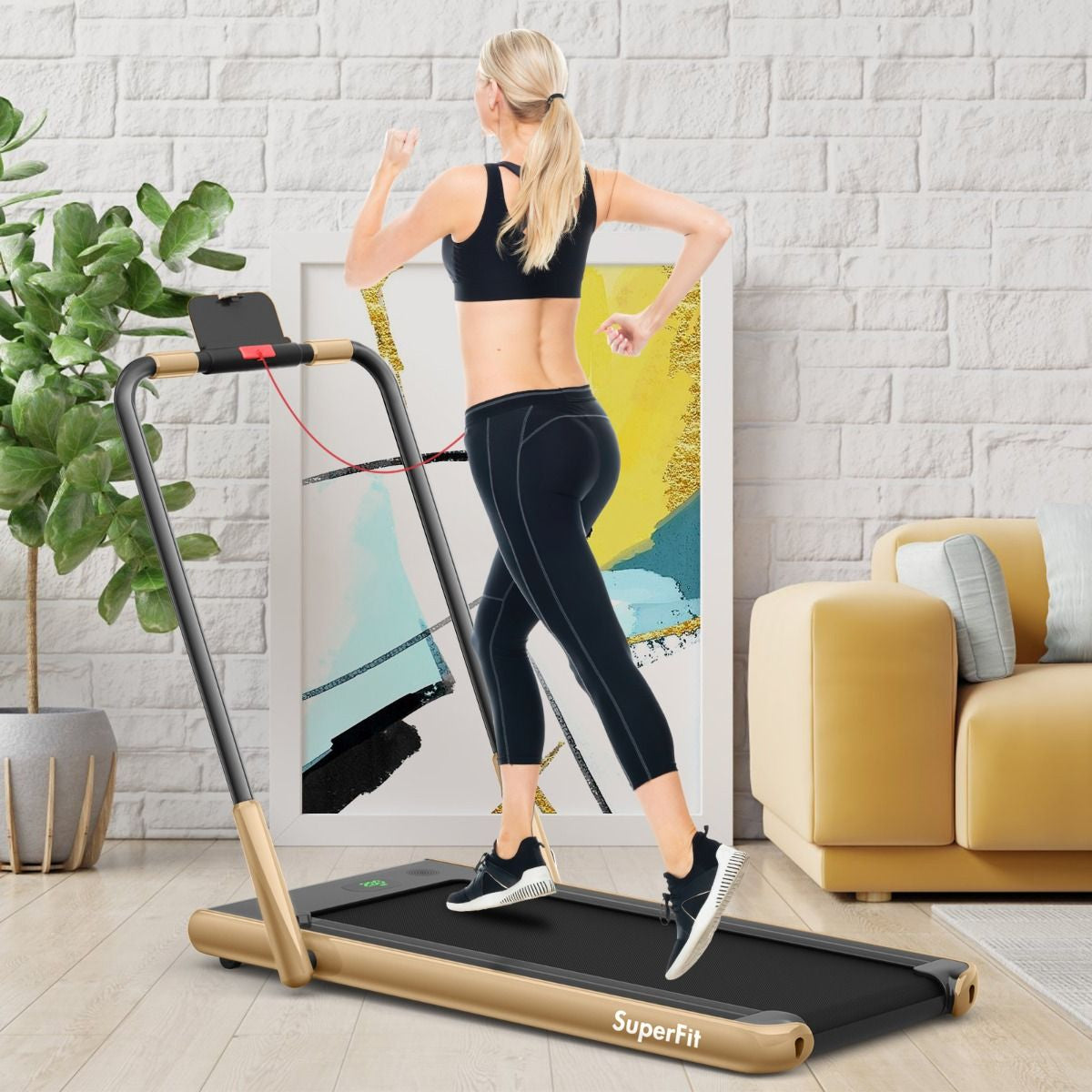 Tapis De Course Pliable 2 En 1 Tapis Roulant Électrique Motorisé 1-12 KM/H Avec Télécommande Écran LED 7 Couleurs Aux Choix