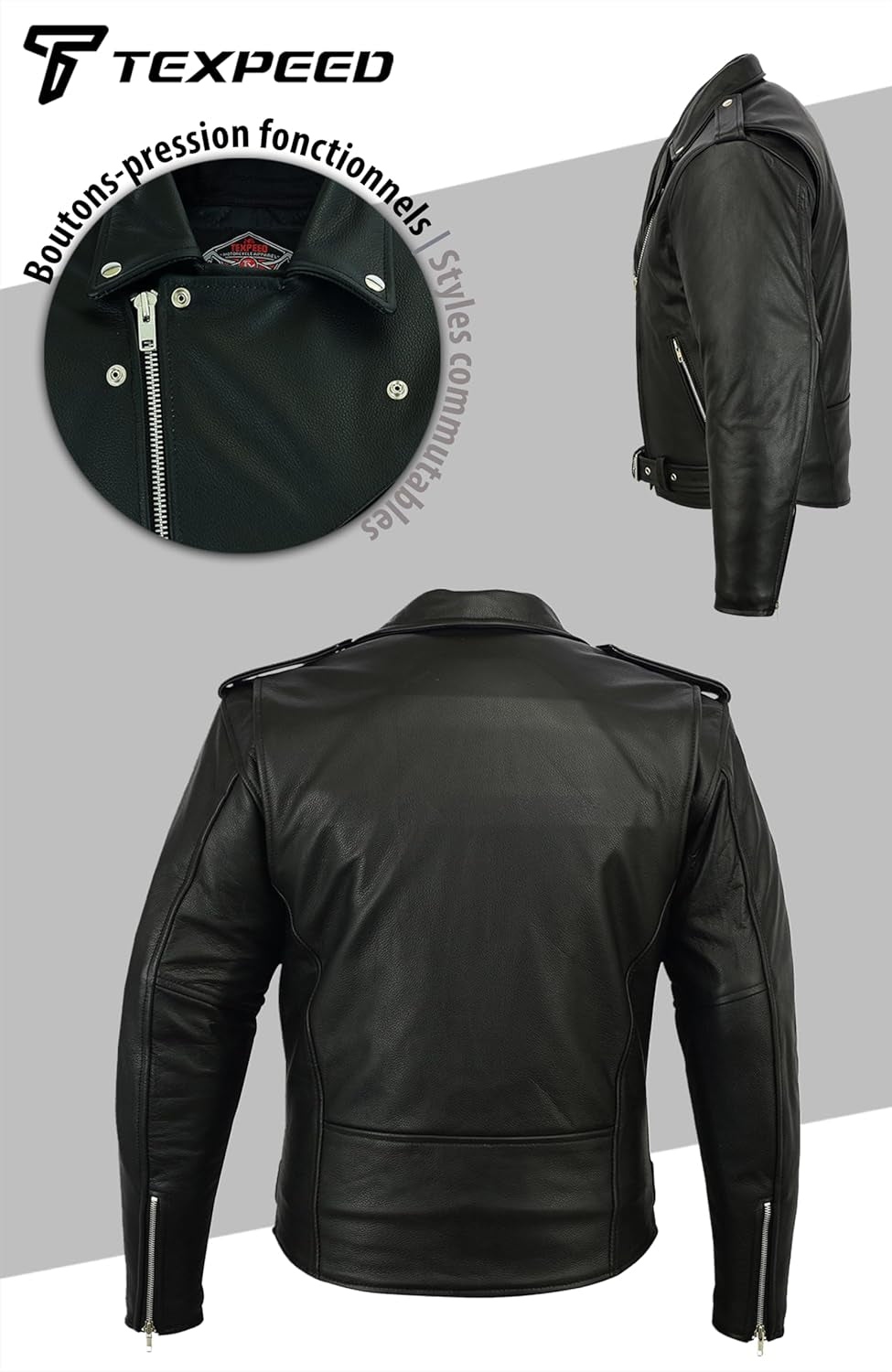 Veste Moto Cuir Homme Homologué Avec Protections - Perfect Marlon Brando Rétro Chopper Blouson - Avec Protection Véritable Biker CE Armor (EN 1621-1) Noir - 3XL
