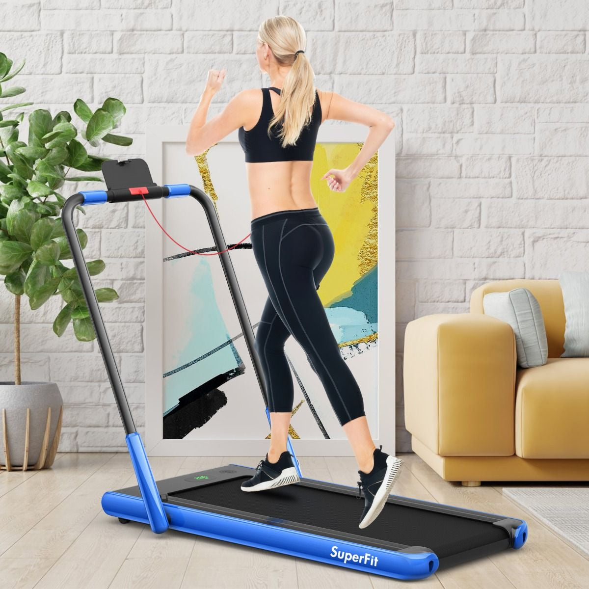 Tapis De Course Pliable 2 En 1 Tapis Roulant Électrique Motorisé 1-12 KM/H Avec Télécommande Écran LED 7 Couleurs Aux Choix