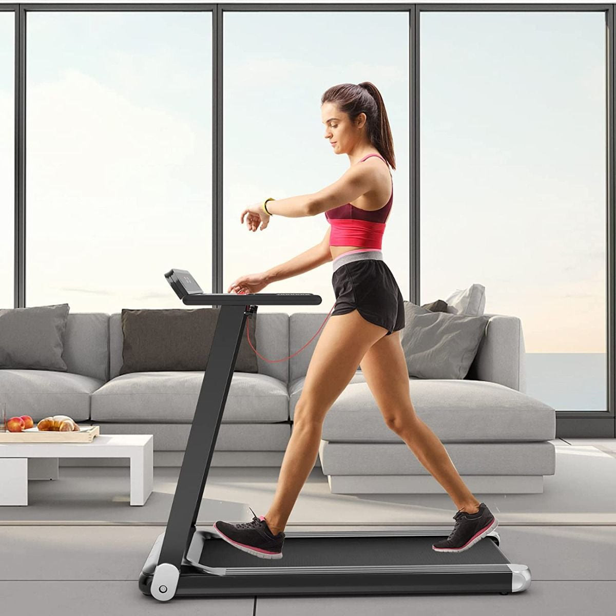 Tapis De Course Electrique Tapis De Fitness Pliable Pour Maison Avec Application De Contrôle Argent/Bleu/Rouge